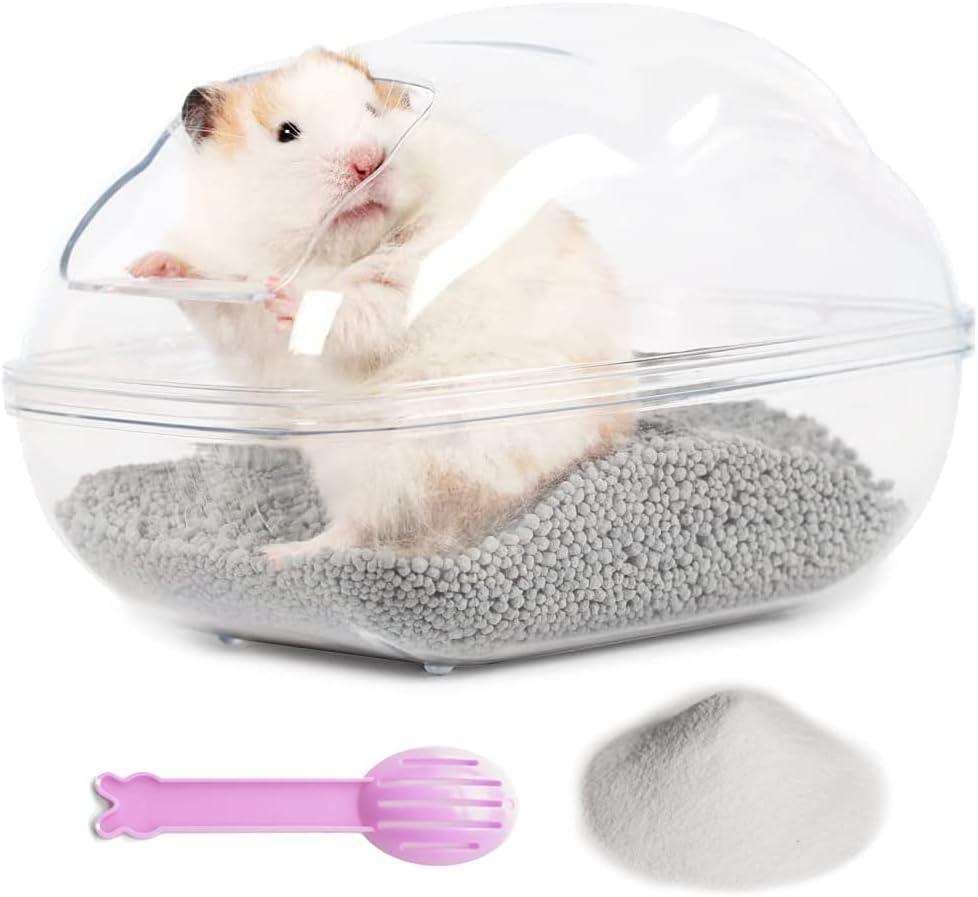 Hamster Small Animal Sand Bath Box Bathtub Critter's Bathroom with Bath Sand and Scoop Accessories for Mice Hedgehog Lemming Gerbils or Other Small Pets (Large)