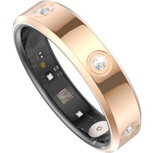Smart Ring for Women Men Diamond Fitness Tracker Sleep Heart Rate Monitor Smart Rings for Android iOS Pedometer Calorie Step Counter Stylish Ladies Rings for Women Elegant Activity Tracker Wearable (12, gold)