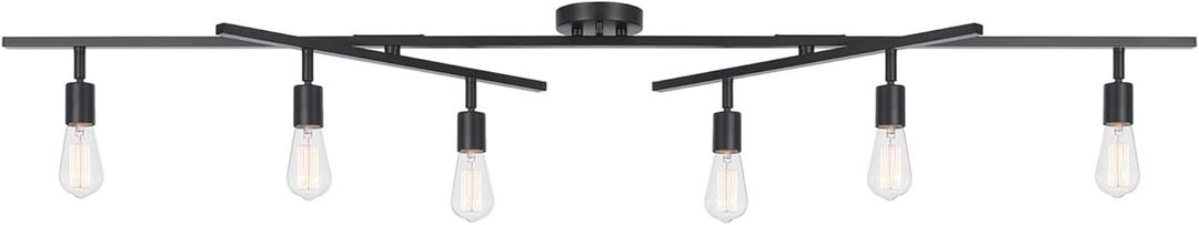 GLOBE Electric 64000125 64" 6-Light Double Center Swivel Track Lighting, Matte Black, Pivoting Track Heads, Center Canopy