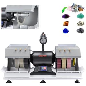 VEVOR Cabbing Machine, 8" 3/4 HP 1800 RPM Efficient, Lapidary Rock Grinder Polisher with Diamond and Resin Wheels, LED Lamp, Water System, Lapidary Equipment for Gemstone Grinding, Stone Polishing