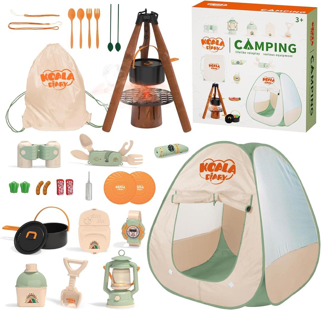Kids Camping Set  an Indoor/Outdoor Pretend Play Adventure kit Featuring a Tent, Oil lamp, Stove, and More. Perfect for Ages 3+ (Multicolor)