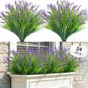 24 Bundles Artificial Plants & Flowers Adjustable Height Fake Lavender Flowers, UV Resistant No-Fade Plastic Plants, Faux Monkey Grass for Home Porch Garden Window Box Indoor Outdoor Decor