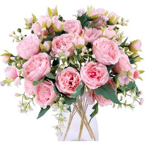 Floweroyal 2 Bunches Peony Artificial Flowers Pink Flowers Silk Peonies Bouquets for Wedding Party Table Centerpieces Floral Arrangement Home Kitchen Decor