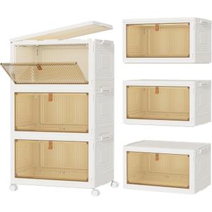 HOMIDEC Closet Organizers and Storage 70Qt 3 Pack Stackable Storage Bins with 3 Lids Closet Organizer Boxes for Clothes Foldable Storage Box (23Qt X 3) (M-3 Lids, White)
