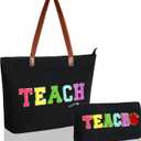 2 Pcs Tote Bag Gift for Teacher Nurse Dance Appreciation Gift Women Preppy Makeup Bag Chenille Letter Decor