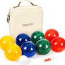 ropoda 107mm Bocce Ball Set Regulation Size and Weight with 8 Resin Bocce Balls, Resin Bocci Balls for Professional Tournament Competition, 60mm Pallino, Nine-Grid Shockproof Carrying Bag(2-8 Players)