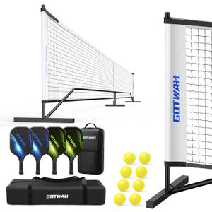 Pickleball Net System with 4 Lightweight Fiberglass Pickleball Paddles & Balls Outdoor Portable Pickleball Set with Net 22FT Regulation Size Weather Resistant for Badminton Driveway Backyard