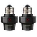Light Sensor Socket, E26/E27 Light Bulb Socket, Automatic Dusk to Dawn Photocell Sensor with 300 Adjustable Angle for Outdoor Lighting in Porch, Garage, and Wall Lights, Black, 2 Pack