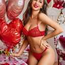 Avidlove Womens Lingerie Set Red Lace Trim Bra and Panty Set Lace Lingerie Underwire Bralette Red, Small