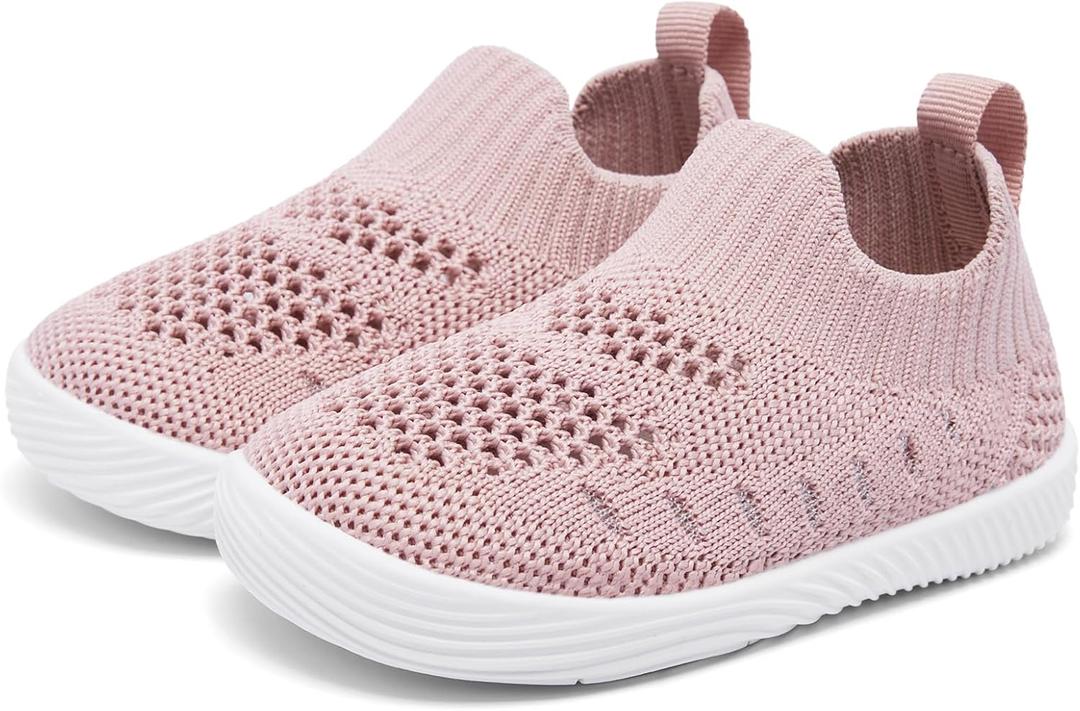 MORENDL Toddler Shoes Baby Walking Sock Shoes Non-Slip Breathable Boys & Girls Sneakers Infant Tennis Shoes Mesh Pink, Size 7