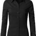 DOUBLJU Classic Dress Shirts Long Sleeve Slim Fit Button Down Y Shirt Basic Casual Soft Blouse Tops for Womens with Plus Size (Black, XXXL)