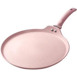 Innerwell 11 inch Nonstick Crepe Pan, Granite Coating Flat Skillet Dosa Tawa Tortilla Pan, Pink Large Pancake Griddle Comal Pan, Compatible with All Stovetops, PFOA Free