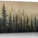 Large Misty Forest Landscape Canvas Wall Art Green Pine Tree and Foggy Mountains Scenery Picture Wall Decor Abstract Nature Woodland Poster Oil Painting Print Artwork for Living Room Bedroom Office (48"L x 24"W)