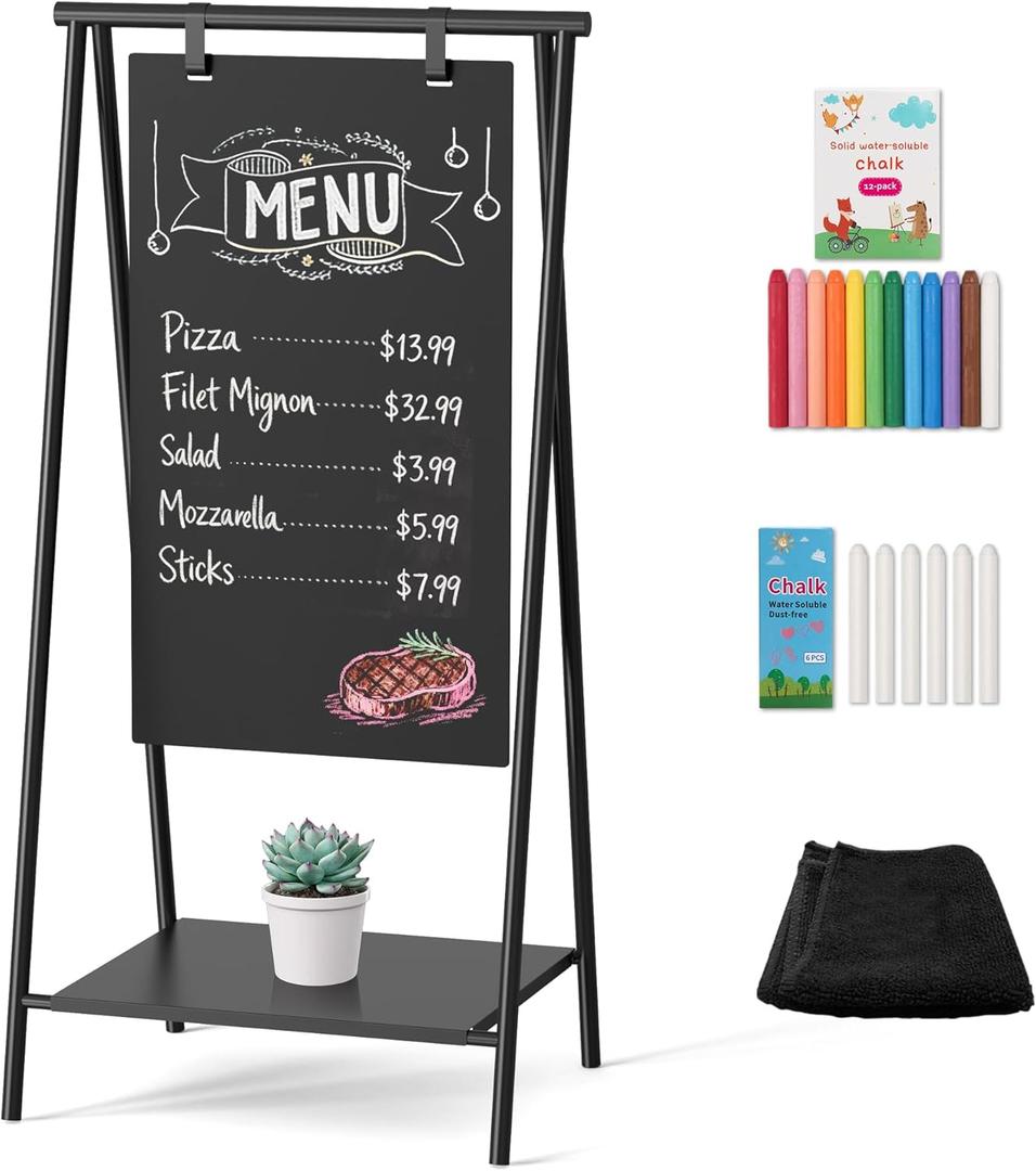 SELEAD Metal A-Frame Chalkboard No Assembly Required - 44"x21" Premium Minimal Matte Black Frame Outdoor Indoor Swinging Sandwich Sign Board Pizarra for Business or Personal Display