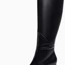 Coutgo Womens Knee High Boots Square Toe Chunky Block Heel Side Zipper Faux Suede Long Boots Fall Winter Shoes (8, Cool Black)