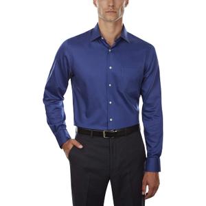 Van Heusen Men's Dress Shirts Fitted Lux Sateen Stretch Solid Spread Collar (18.5" Neck 36"-37" Sleeve, Blue Velvet)