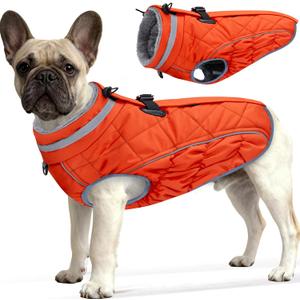 Dog Coat, Warm Dog Winter Coat for Medium Dogs, Waterproof Jacket with Harness Built in, Reflective Turtleneck Cold Weather Coats with Zipper,Pet Fleece Vest Snow Jacket, Orange M