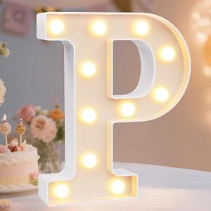 Pooqla LED Marquee Letter Lights Sign, Light Up Alphabet Letter for Home Party Wedding Decoration P (Warm White)