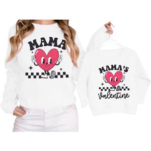 MNLYBABY Mommy and Me Valentines Outfits Valentines Day Sweatshirt Love Heart Mama and Mama's Valentine Matching Shirt