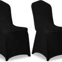 2 Pack Black Stretch Polyester Spandex Chair Covers Universal Washable Removable Chair Slipcovers Protector for Wedding Banquet Events Party Dining Decoration