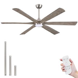 Sukerxius 60 Inch Outdoor Ceiling Fans with Lights and Remote, Modern Farmhouse Ceiling Fan, 6 Solid Wood Blades, High CFM Quiet Energy Efficient DC Motor, for Indoor Commercial Office, Outside Patio