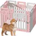 Dog Fence Pet Playpen Clear Puppy Cat Small Play Pen Foldable Kennel Indoor Outdoor Whelping Box for Dogs with Gate (Pink + White, 8 Panels+1 Door)