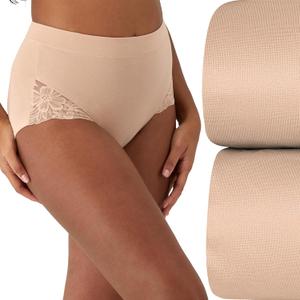 Bali womens Breathe Lace Shaping Brief, Breathable Modal Firm Control Shapewear Panty, 2-pack (X-Large Plus, Almond/Almond)