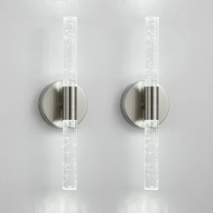 Cordless Rechargeable Crystal Wall Sconces Battery Operated Set of 2 | Crystal Wall Lights Battery Sconces Wall Decor Picture Light for Living Room Bathroom Bedroom (2 Pack, 15.5'')