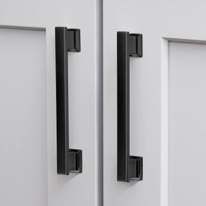 20 Pack Square Matte Black Cabinet Pulls, 5 Inch(128mm) Hole Centers Kitchen Cabinet Handles Drawer Pulls Kitchen Hardware for Cabinets,Cupboard Closet Bathroom Dresser, Solid Zinc Alloy