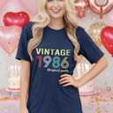 FYAPHION Vintage 1986 T Shirts for Women 40th Birthday Gifts Born in 1986 Tshirt Retro Casual Short Sleeve Tee Tops (Pink, XL)