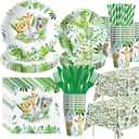Safari Birthday Decorations Tableware - Jungle Theme Party Supplies Include Plates, Cups, Napkin, Cutlery, Tablecloth, Straws, Animal Safari Jungle Birthday Baby Shower Decorations | Serve 24