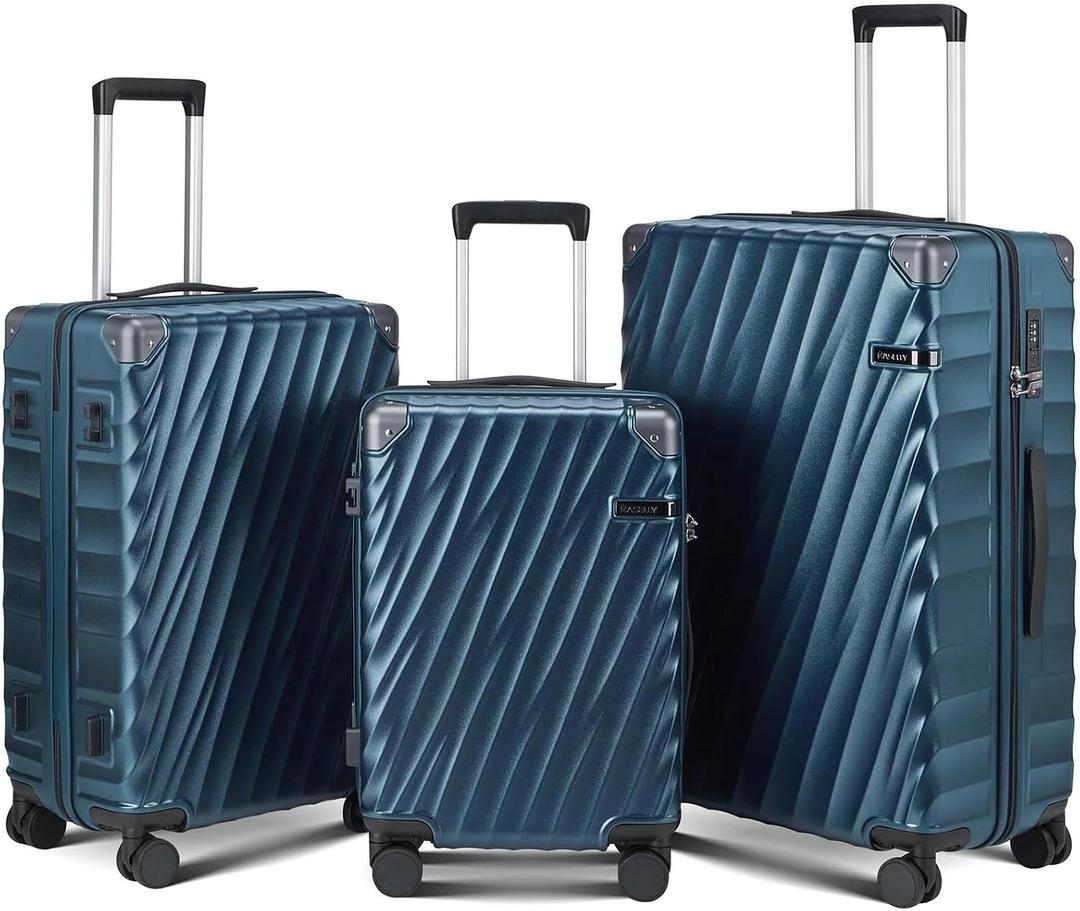 CASELLY Luggage Sets 3 piece with Spinner Wheels, PC Hard Shell Travel Luggage, Carry On Suitcase with TSA Lock,YKK Zippers,Charcoal Metallic, Lightweight Rolling Suitcases for Business