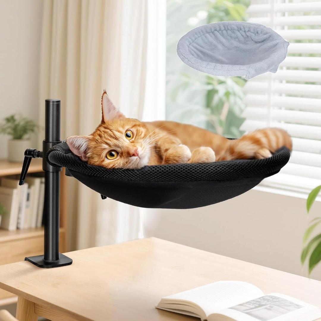 Topmart Cat Desk Bed with 360 Rotating & Adjustable Height, Cat Hammock for Desk with 2 Washable Pads, Easy to Install, Kittens Bed for Desk Attachment for Home Office,Up to 45LBS, Grey & Black Topmart Cat Desk Bed with 360 Rotating & Adjustable Height, Cat Hammock for Desk with 2 Washable Pads, Easy to Install, Kittens Bed for Desk Attachment for Home Office,Up to 45LBS, Grey & Black
