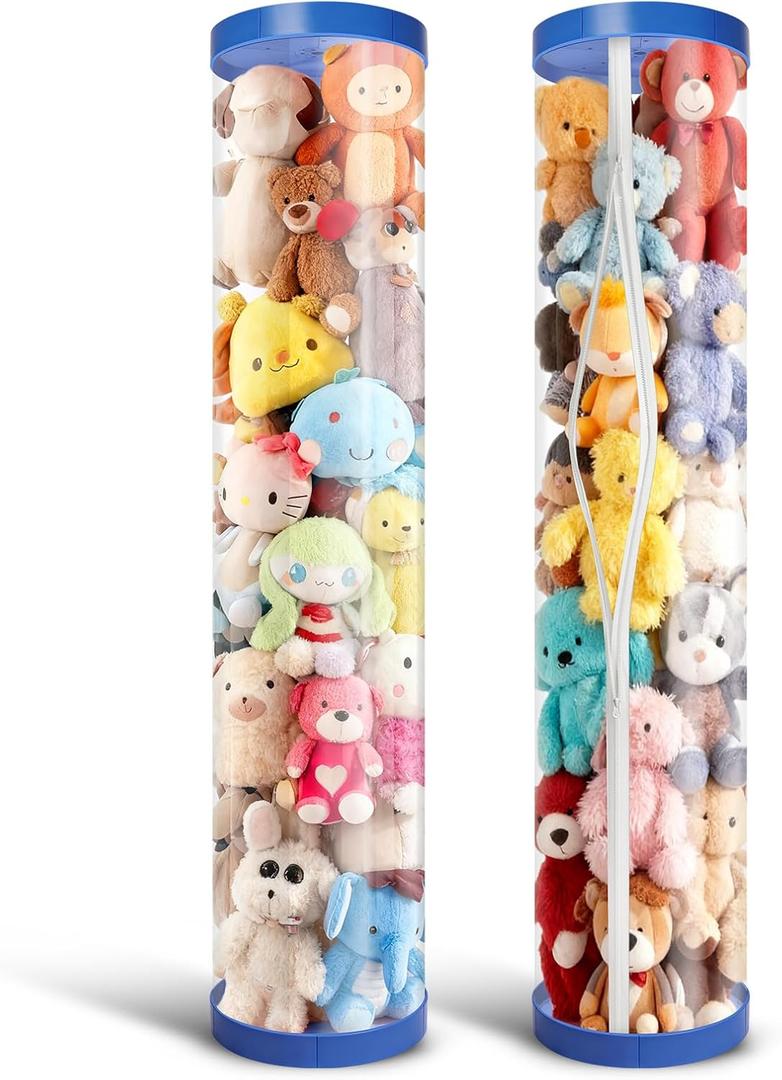 2 Pack Stuffed Animal Storage Tube - Clear 60 inch Large Vertical Toy Organizer, PET Transparent Display Holder for Plushies, Kids Stuffed Animals Zoo for Playroom, Living Room, Bedroom (Sky Blue)