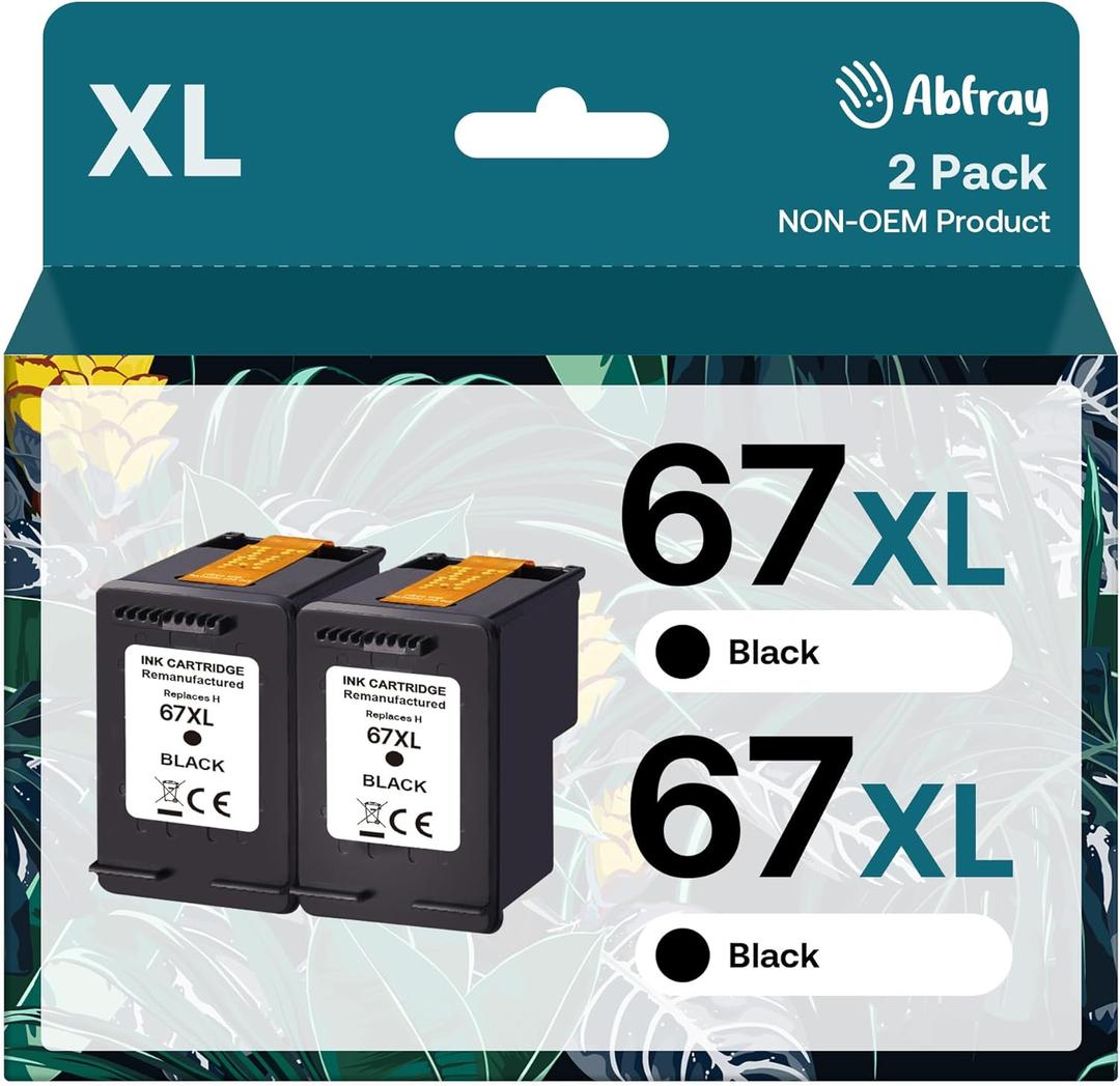 67XL High-Yield Remanufactured Ink Cartridge Replacement for HP 67 67XL Printer Ink HP67 for DeskJet 2755e 2700 2855e 2800 2700e 4155e 4255e 4100 Envy 6055 6055e 6455e 6400 Printer (Black, 2-Pack)