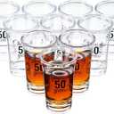 Sliner 48 Pack Birthday Shot Glasses Bulk 1.4oz Cheers to 30/40/50/60/70/80 Years Shot Glass Unbreakable Thick Base Mini Clear Plastic Glass Anniversary Favors for Guests(Black,50 Years)