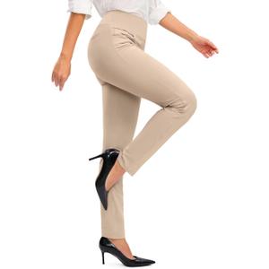 Rammus Womens High Waist Dress Pants with Pockets Business Casual Work Pants for Women Stretchy Skinny Slacks for Office (Large, Khaki)