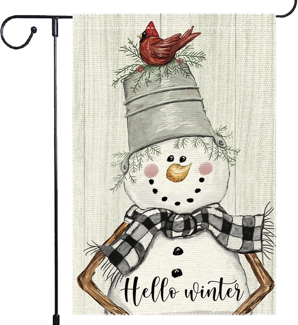 3 x Snowman Cardinal Hello Winter Garden Flag 12x18 Inch Double Sided, Winter Holiday Yard Outdoor Flag (RMQ-83)