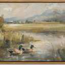 Floating Framed Canvas Wall Art, Vintage Mallard Duck Oil Paintings Print, Countryside Art Wildlife Nature Pond Wall Decor for Living Room, Bedroom, Office, Rustic Decor 16x24 inch (24L" x 16W")