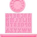 4 x 26 Capital Letter Fondant Molds, 3D Letters Hemp Rope Cake Decorating Molds, Cartoon Smile Sun Shaped Silicone Chocolate Molds for Birthday Cupcake Topper Cookie Plaster Clay Resin
