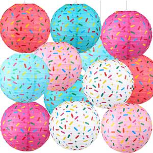 Panelee 12 Pcs Donut Paper Lanterns Party Decorations 8 Inch Hanging Round Hanging Paper Party Decorations for Holiday Indoor Outdoor Supplies