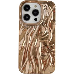 Caseative for iPhone 14 Pro Case,Pleated Water Ripple Chrome Wave Pattern Soft Phone Case (Gold)