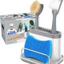 MR.SIGA Sink Caddy, Kitchen Sink Organizer Sponge Brush Holder with Drip Tray, White & Gray
