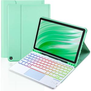 Trackpad Keyboard Case for Amazon Fire HD 10/10 Plus 10.1 inch,7-Color Backlight Rechargeable Keyboard with Kids Multi-Angle Cover for Tablet (Mint Green+White)