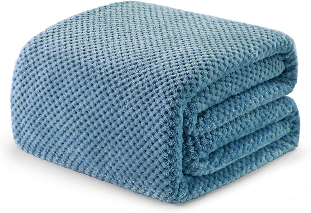 Exclusivo Mezcla Fleece Bed Blanket Queen Size, Super Soft and Warm Blankets for Couch, Sofa and Bed Waffle Textured, Cozy, Fuzzy and Lightweight (Slate Blue, 90x90 Inches)