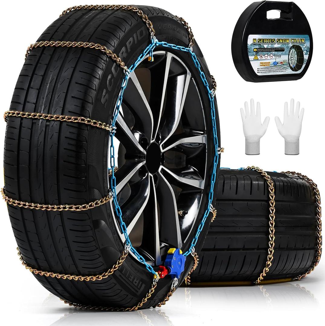 Auto Tightening Snow Chains for Cars, SUVs & Pickup Trucks  1-Min Quick-Fit Auto Installation, Reusable Universal Emergency Traction Tire Chains  Set of 2ALN150