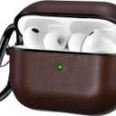 V-MORO Compatible with Airpods Pro 3 Case Cover Vegan Leather AirPod Pro 3rd Generation(2025) Case Men [Front LED Visible] PC+Leather Luxury Shockproof Protective Covers Ear Skin Dark Brown
