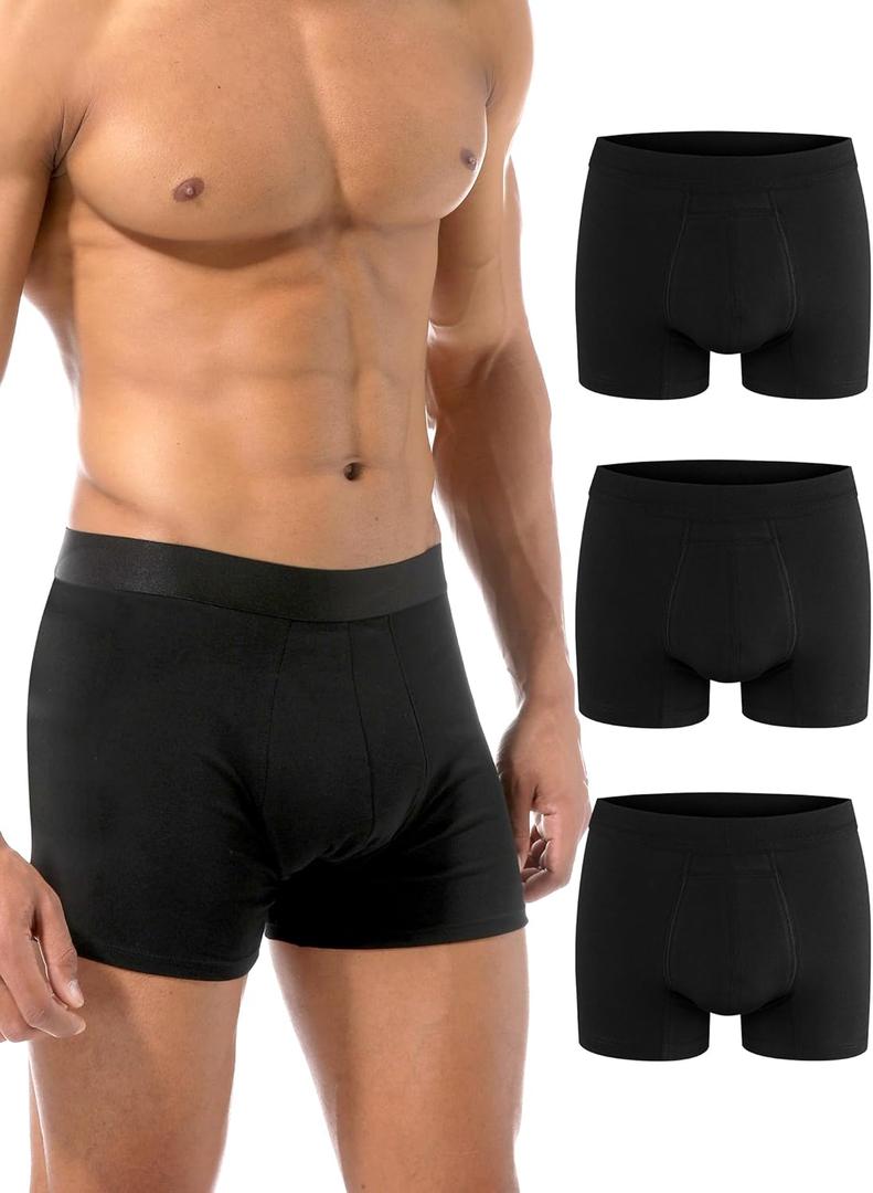 Varmax Black Mens Incontinence Underwear, Heavy Flow Washable Reusable Cotton Boxer Brief Incontinence Underwear for Men, Bladder Leak Protection- 3 Pack (Medium)