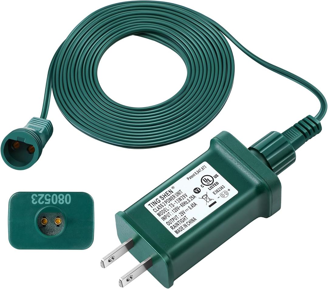 Meonum LED Power Supply, UL Certification Transformer Replacement Class 2 Power Supply with 3 Meter 2 Pin Extension Cable, Low Voltage Transformer US Plug Adapter for Christmas Tree Light (TS-13W29V)