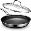 Non Stick Frying Pans, 12-inch with Lid, Nonstick Hybrid Fajita Pans, Stainless Steel Skillets, Dishwasher & Oven-Safe, PFOA Free Cookware, Induction Compatible Cooking Pan